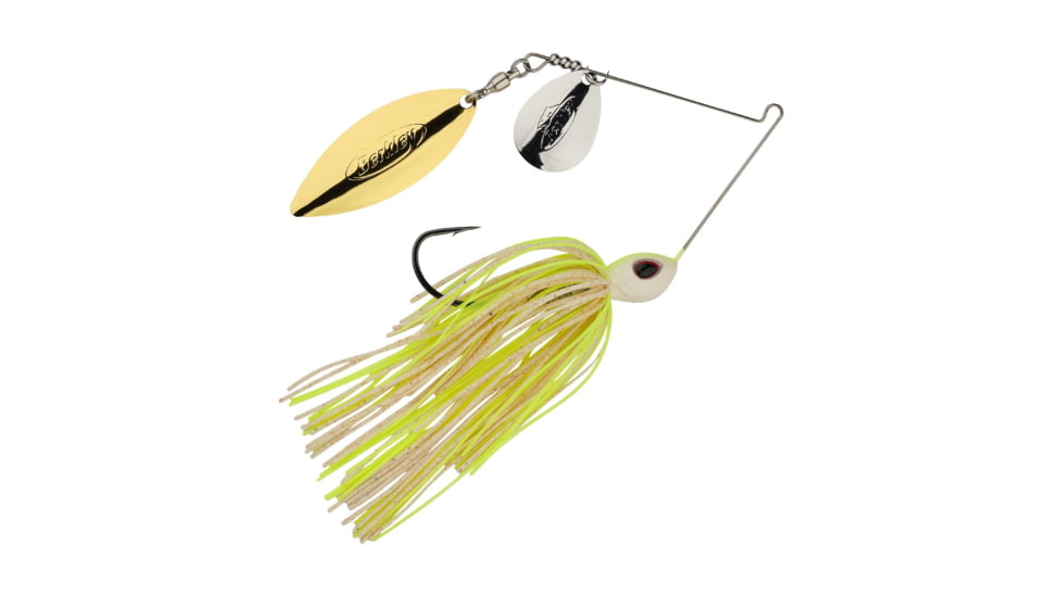 Berkley Power Blade Standard Colorado/Willow Spinnerbait, 3/8oz, White Chartreuse/Silver + Gold, 1570490