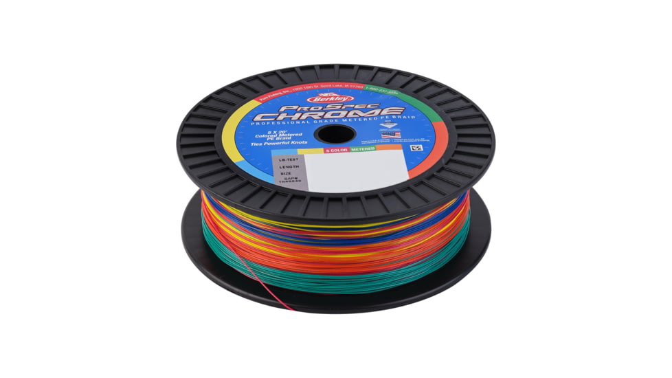 Berkley ProSpec Chrome 5x20 Metered Braid Superline, 0.020in/0.50mm, 100lb/45.3kg, 500yd/457m, 20lb, 5-Color Metered, PSCMBEP100-MT