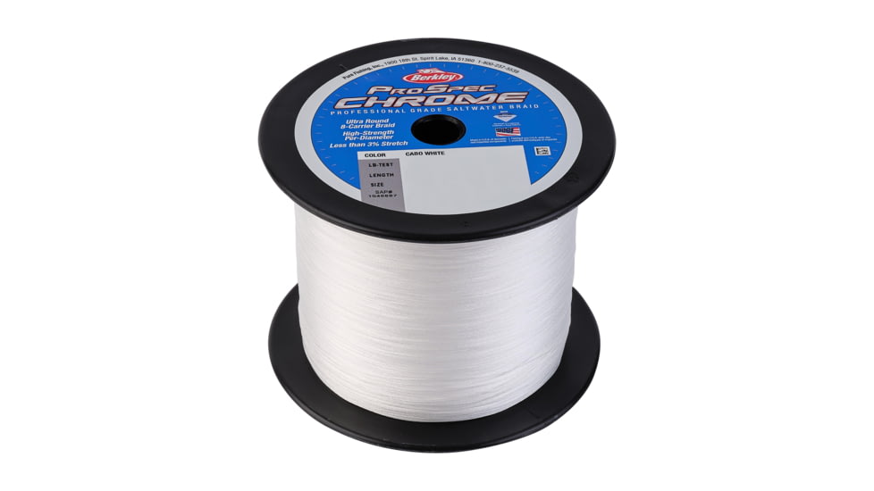 Berkley ProSpec Chrome Premium Saltwater Braid Superline, 0.015in/0.38mm, 65lb/29.4kg, 2500yd/2286m, 15lb, Cabo White, PSCBBK65-WT