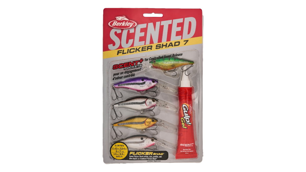 Berkley Scented Flicker Shad Baitfish Pack Hard Bait, Crankbait, 5/16 oz, 2 3/4in / 7cm, 11ft-13ft / 3.4m-4.0m, Hook Size 6, 2 Hooks, Assorted, 7, 1579101