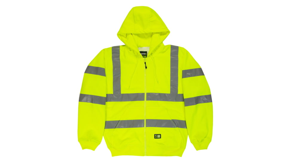 Berne Hi-Vis Class 3 Lined Hooded Sweatshirt - Mens, Yellow, Medium, HVF021YWT400