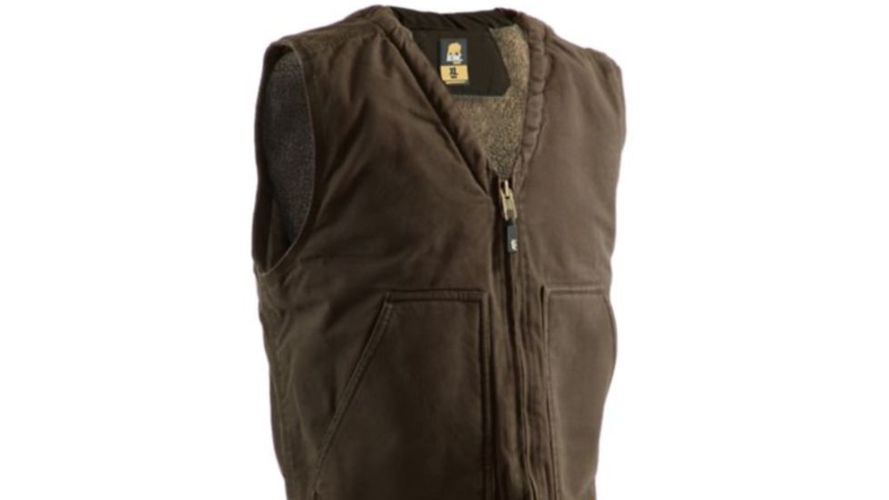 Berne Washed V-Neck Vest - Mens, Bark, Medium, Regular, 92021103068