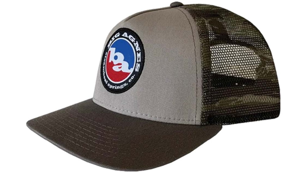 Big Agnes Classic Logo Trucker Hat, Steel/Tiger Camo, One Size, AHCLT-STC-OS