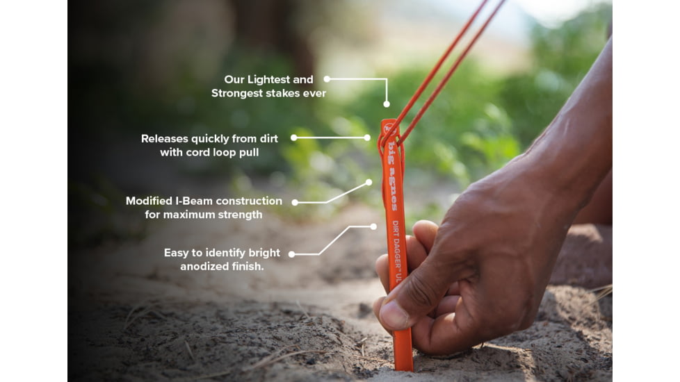 Big Agnes Dirt Dagger UL 6in Tent Stakes, Pack of 6, Orange, ADDPK621
