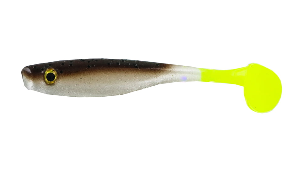 Big Bite Baits Suicide Shad Shad, 5, 3.5in, Green Pumpkin/Pearl Belly/Chart Tail, 35SWTM-23