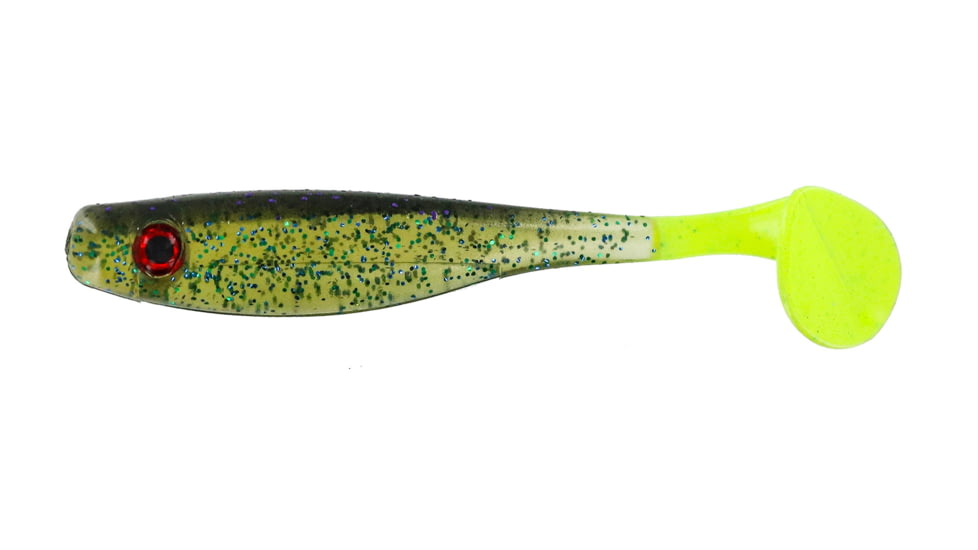 Big Bite Baits Suicide Shad Shad, 5, 3.5in, Sprayed Grass/Chart Tail, 35SWTM-26