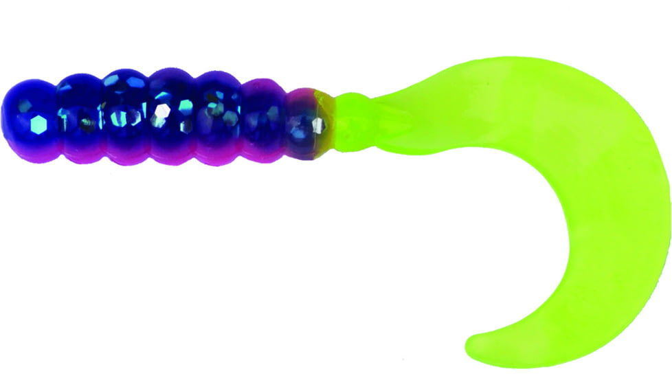Big Bite Baits Fat Grub Curl Tail Grub, 10, 2in, Pink Blue Sparkle Chartreuse, FG2-40