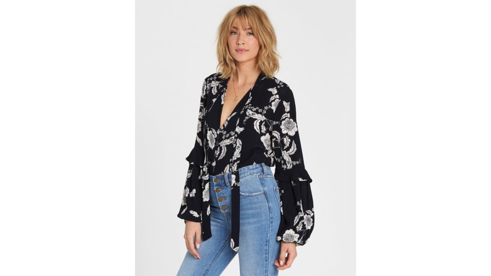 Billabong Birds Eye Floral Print Long Sleeve Top - Womens, Black, Medium, J523SBBI-BLK-M