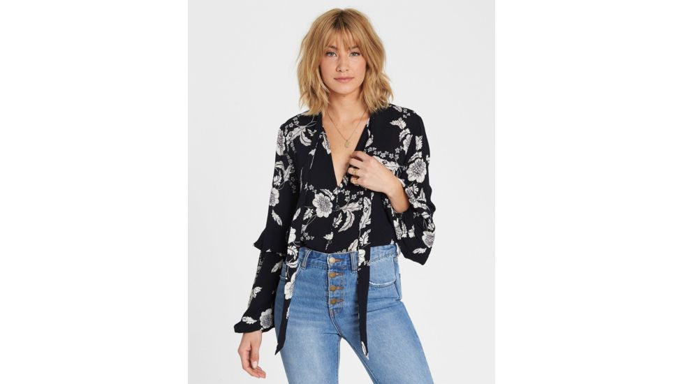 Billabong Birds Eye Floral Print Long Sleeve Top - Womens, Black, Medium, J523SBBI-BLK-M