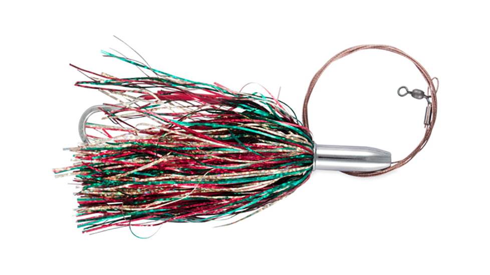 Billy Baits Mini Turbo Slammer Trolling Lure, Rigged &amp; Ready, 135LB AFW Cable, 3 ft, 17/0 Hook, Green/Gold/Red/Red, BB-MTSBC18A