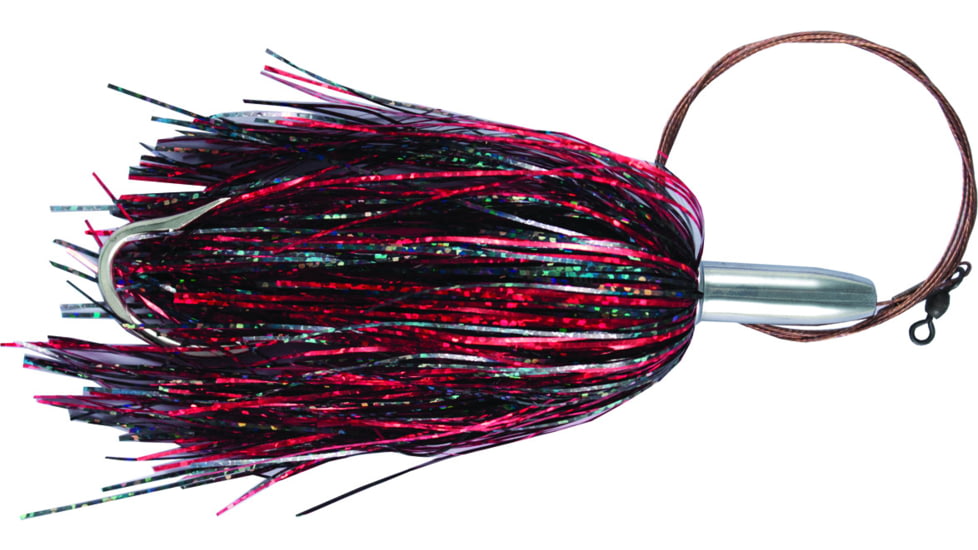 Billy Baits Mini Turbo Slammer Trolling Lure, Rigged &amp; Ready, 135LB AFW Cable, 3 ft, 7/0 Hook, Black-Red/Red, BB-MTSBC17