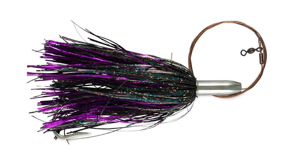 Billy Baits Mini Turbo Slammer Trolling Lure, Rigged &amp; Ready, 135LB AFW Cable, 3 ft, 7/0 Hook, Purple Shimr/Black Shimr, BB-MTSBC72
