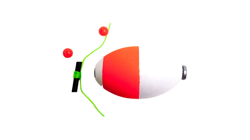 Billy Boy Bobbers Weighted Oval Slip Float w/Beads &amp; Bobber Stops 2in Red/White 2Pc Bg, MO200S