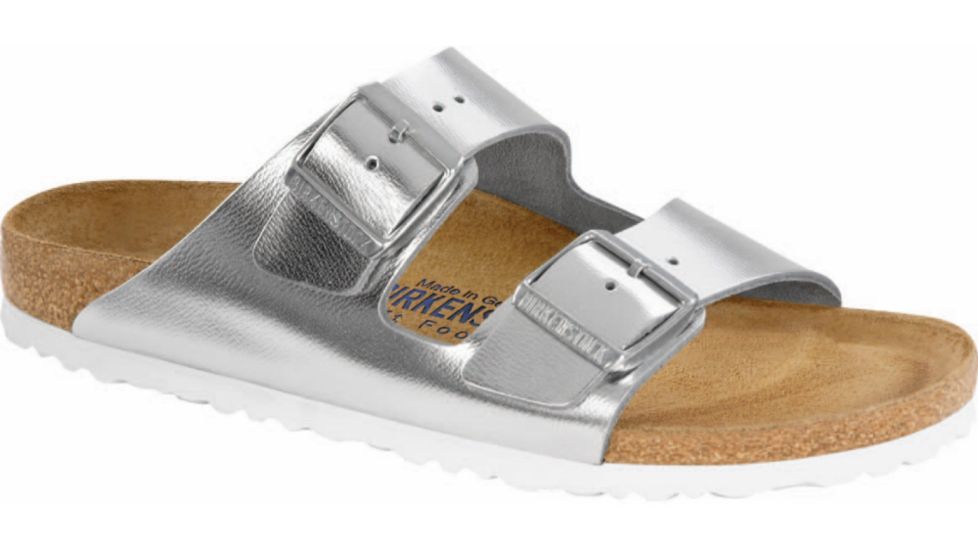 Birkenstock Arizona Metallic Soft Footbed Sandal - Women's-Silver-Narrow-38