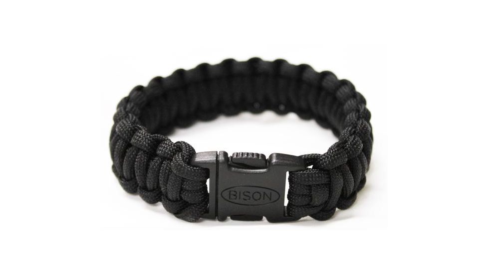 Bison Designs Paracord Side Release Survival Bracelet - Cobra-Medium-Black