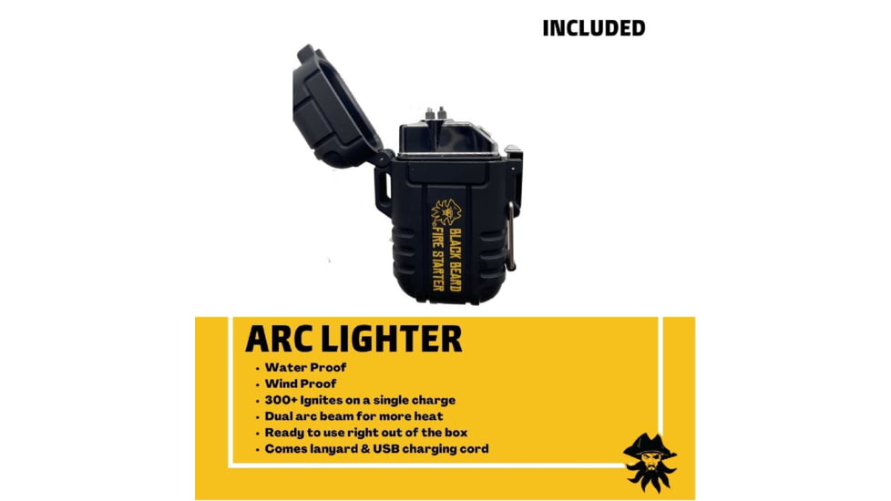 Black Beard Fire Plasma Arc Lighter, Black/Yellow, BB-ArcLighter