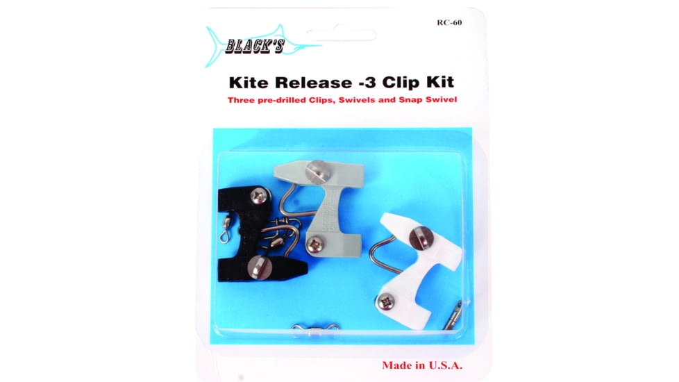 Black Marine RC60 Kite Release Clip Kit/Black w/3 pre-drilled clips #5 #7 Swivels &amp; Snap Swivels, RC60