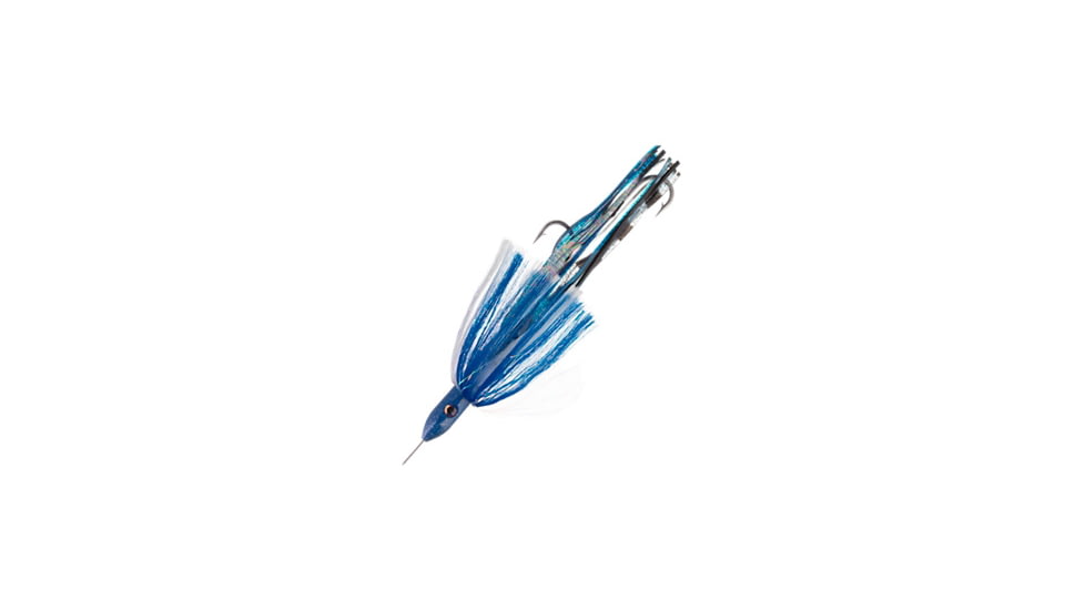 Blue Water Candy HOO-DA-BOMB JAG over 8oz. Squid Skirt w/tandem 9/0 Hook Set, 480# Cable, Blue/White, 58507