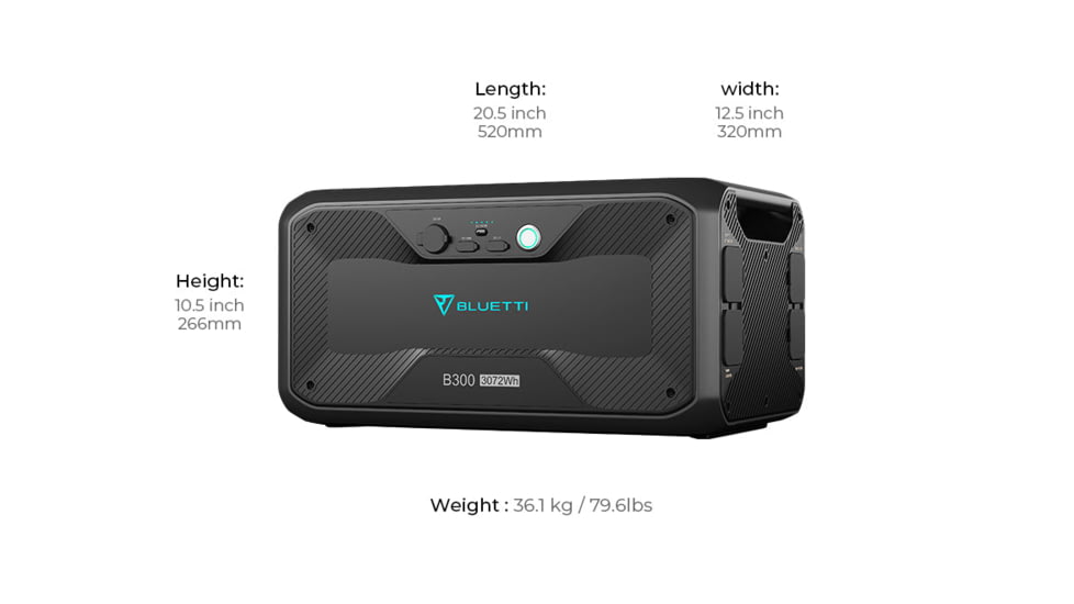 BLUETTI B300 Expansion Battery, 3072Wh, Gray, B300-US-GY-BL-00