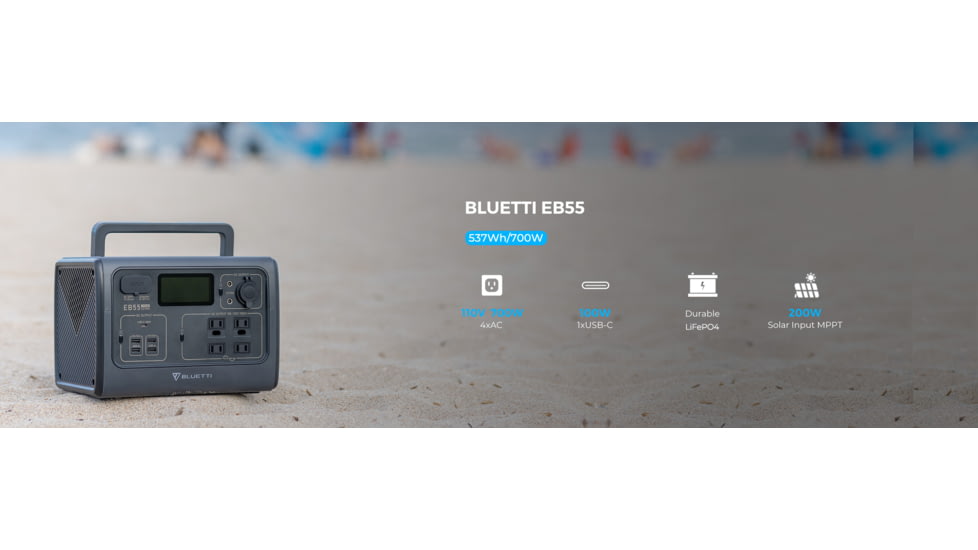 BLUETTI EB55 Portable Power Station, 700W 537Wh, Gray, EB55-US-GY-BL-00