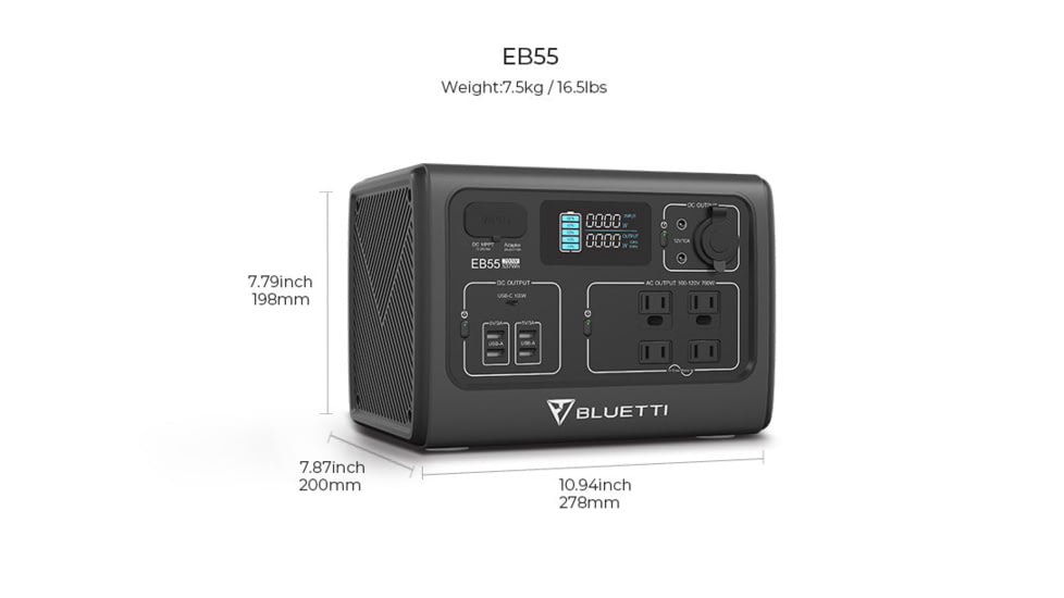 BLUETTI EB55 Portable Power Station, 700W 537Wh, Gray, EB55-US-GY-BL-00