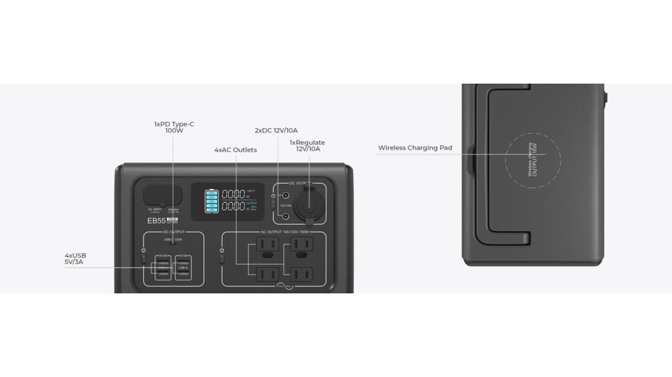 BLUETTI EB55 Portable Power Station, 700W 537Wh, Gray, EB55-US-GY-BL-00