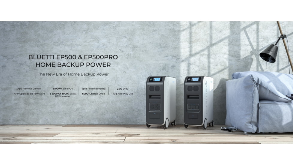 BLUETTI EP500Pro Solar Power Station, 2,000W/3,000W 5,100Wh, White, EP500P-US-WH-BL-00