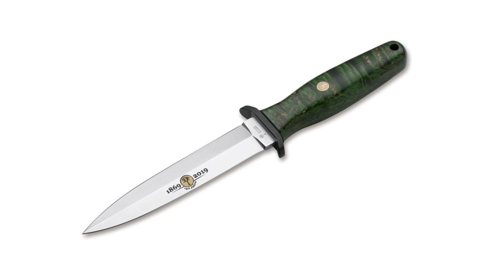 Boker Applegate Anniversary 15 Fixed Blade Knife, 5.9in, 440C, Curly Birch Wood, Uncoated, Green, 126643