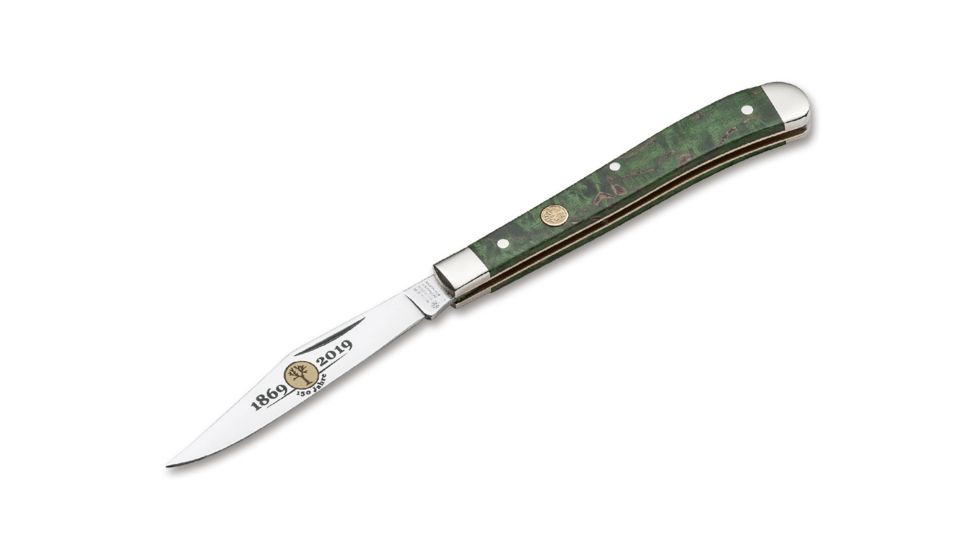 Boker Delicate Anniversary 150 Fixed Blade Knife, 3.1in, Curly Birch Wood, Uncoated, Green, 116016