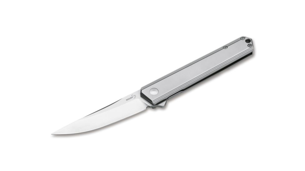 Boker Kwaiken Flipper Framelock Folding Knife, 3.5in, D2, Uncoated, Silver, 01BO269