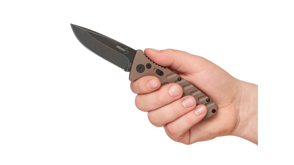 Boker Strike Coyote Spearpoint Folding Knife, 3.3in, AUS-8, Aluminum, Khaki, 01BO424N