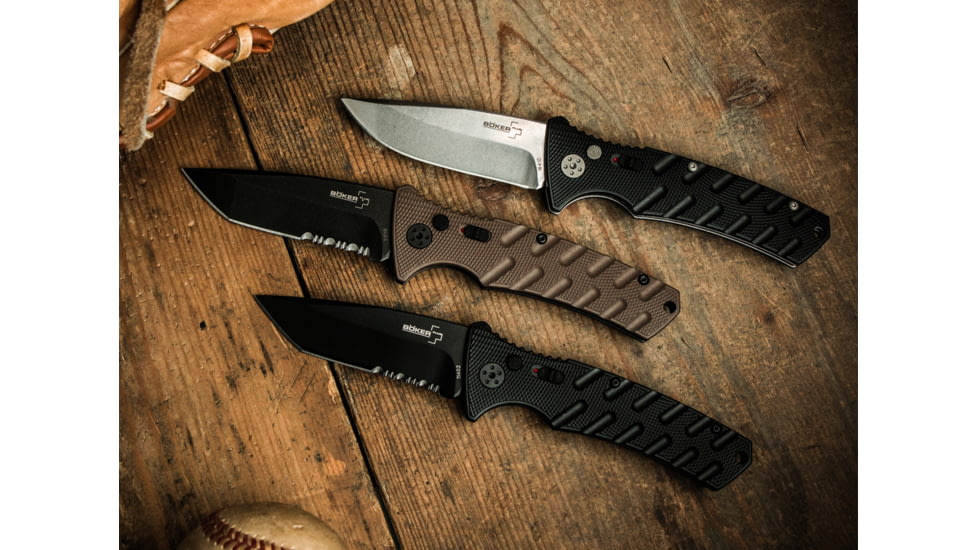 Boker Strike Coyote Tanto Folding Knife, 3.3in, AUS-8, Aluminum, Khaki, 01BO425N