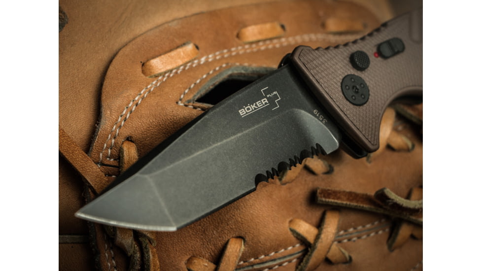 Boker Strike Coyote Tanto Folding Knife, 3.3in, AUS-8, Aluminum, Khaki, 01BO425N