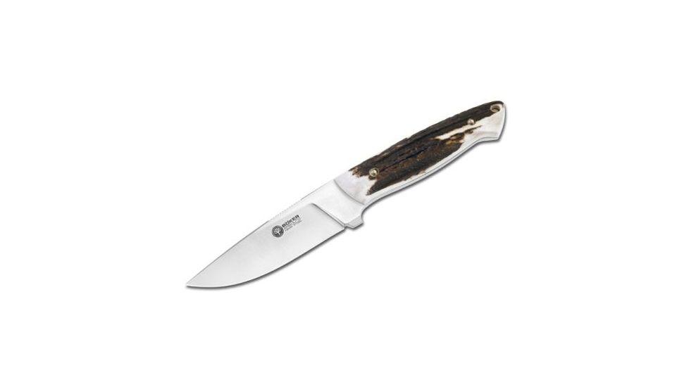 Boker USA Arbolito El Trampero Ciervo Fixed Blade Knife, Stag Handle w/ Leather Sheath 02BA575H