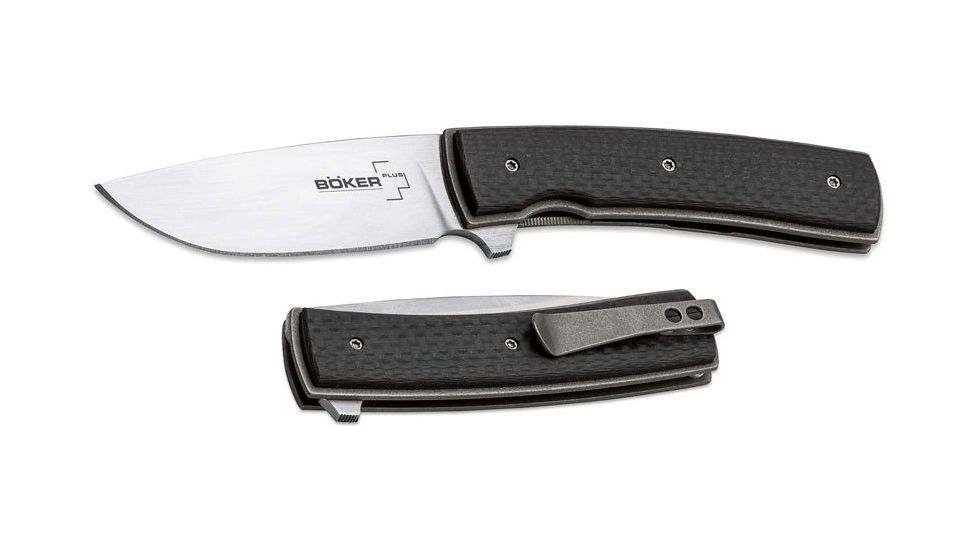 Boker USA Boker Plus FR CF Folding Pocket Knife,2.8in VG-10 Steel Blade,Carbon Fibre Black Handle, 01BO743