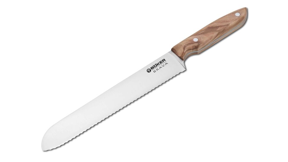Boker USA Brava Bread Knife,9.5in,X50CrMoV15 Steel Blade,Olive Wood Handle 130485