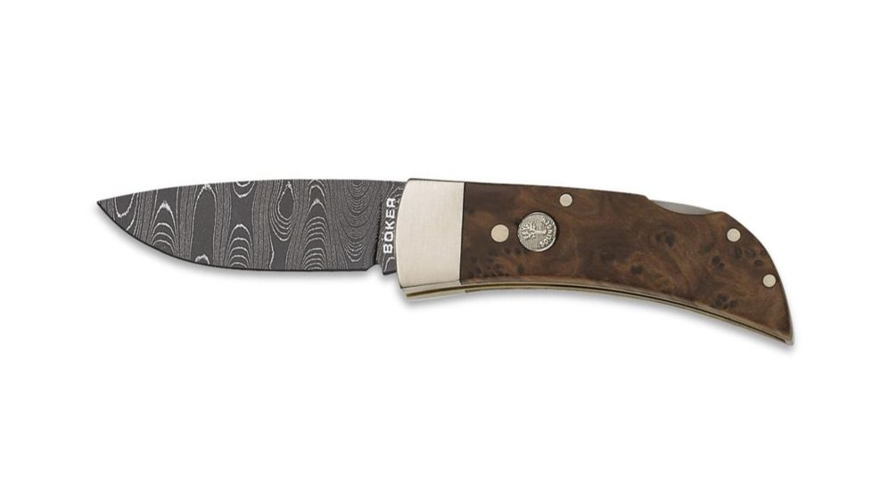 Boker USA Damascus Knife, African Thuya Handle, 3.25in Blade 111104DAM