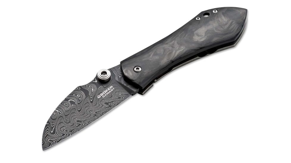 Boker USA Jens Anso 67 Wild Carbon Damascus Folding Knife,3.38in Damascus Steel Blade,Kohlefaser Handle 110320DAM