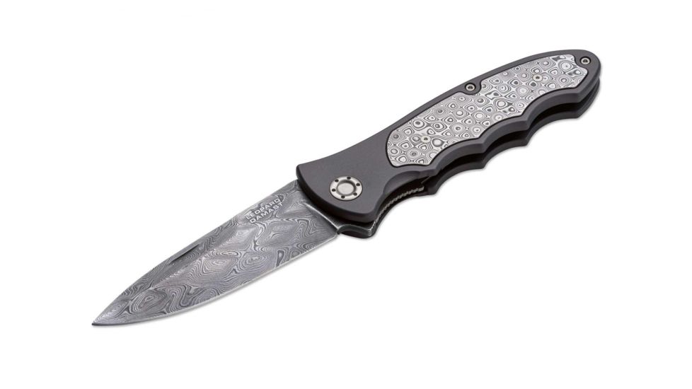 Boker USA Leopard Damast III 42 Collection Folding Knife,3.81in Hanforged Damascus Blade,Powdered Metal Damascus Inlays 110239DAM