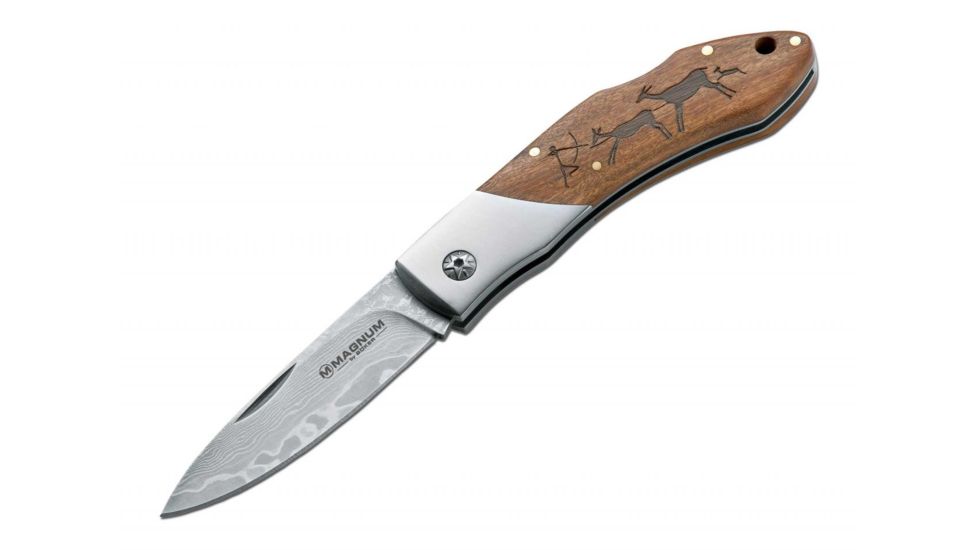 Boker USA Magnum Caveman Damascus Fixed Blade Knife, 01RY818DAM