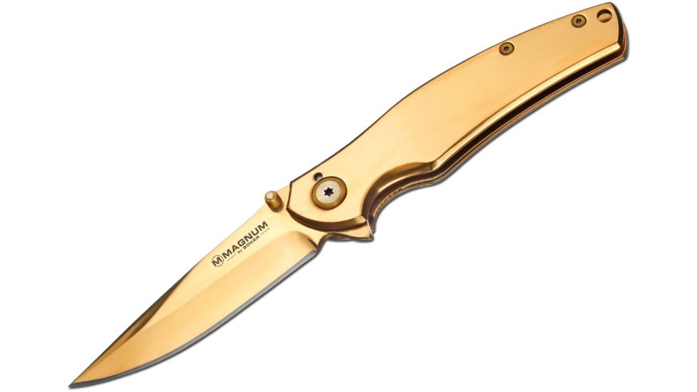 Boker USA Magnum Gold Finger Folding Knife,3.13in 440 Stainless Steel Blade,Stainless Steel Handle 01LG277
