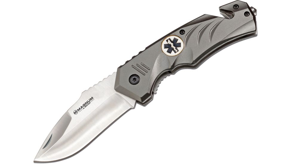 Boker USA Magnum Gray Rescue Folding Knife,3in 440 Stainless Steel Blade,Anthracite Aluminum Handle 01SC184
