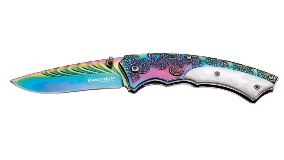 Boker USA Magnum Pearl Rainbow Folding Knife,3.38in 440 Stainless Steel Blade,Stainless Steel Handle 01LG805