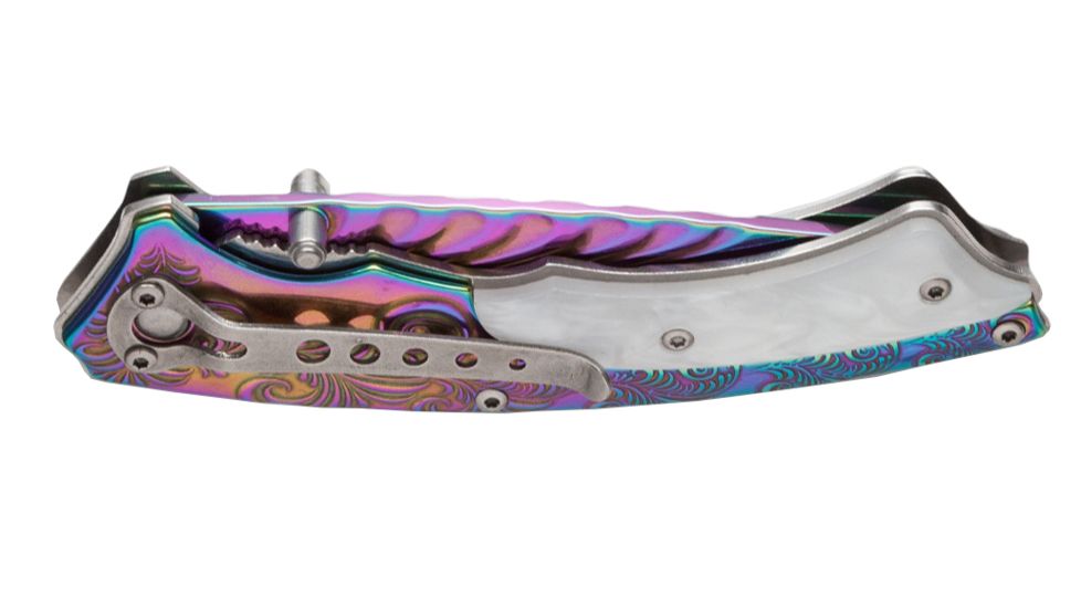 Boker USA Magnum Pearl Rainbow Folding Knife,3.38in 440 Stainless Steel Blade,Stainless Steel Handle 01LG805
