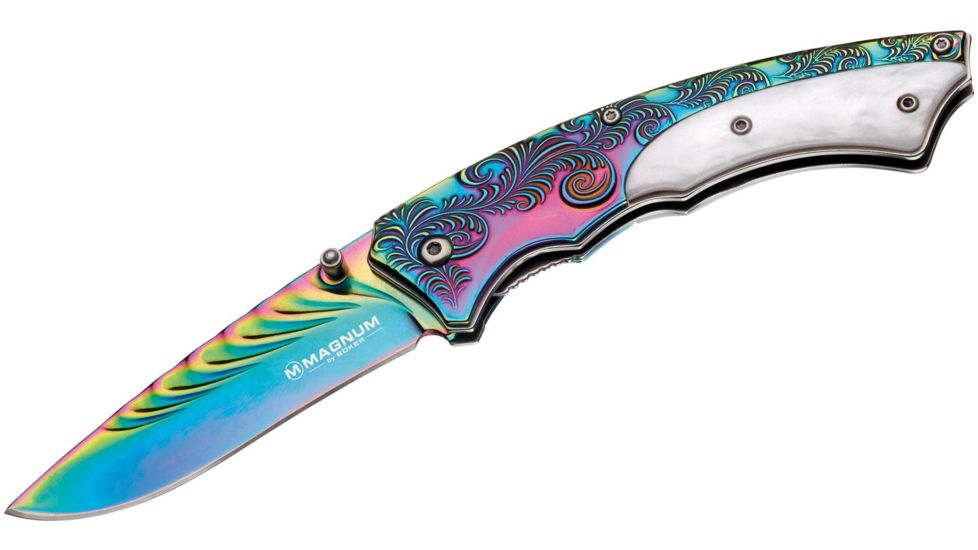 Boker USA Magnum Pearl Rainbow Folding Knife,3.38in 440 Stainless Steel Blade,Stainless Steel Handle 01LG805