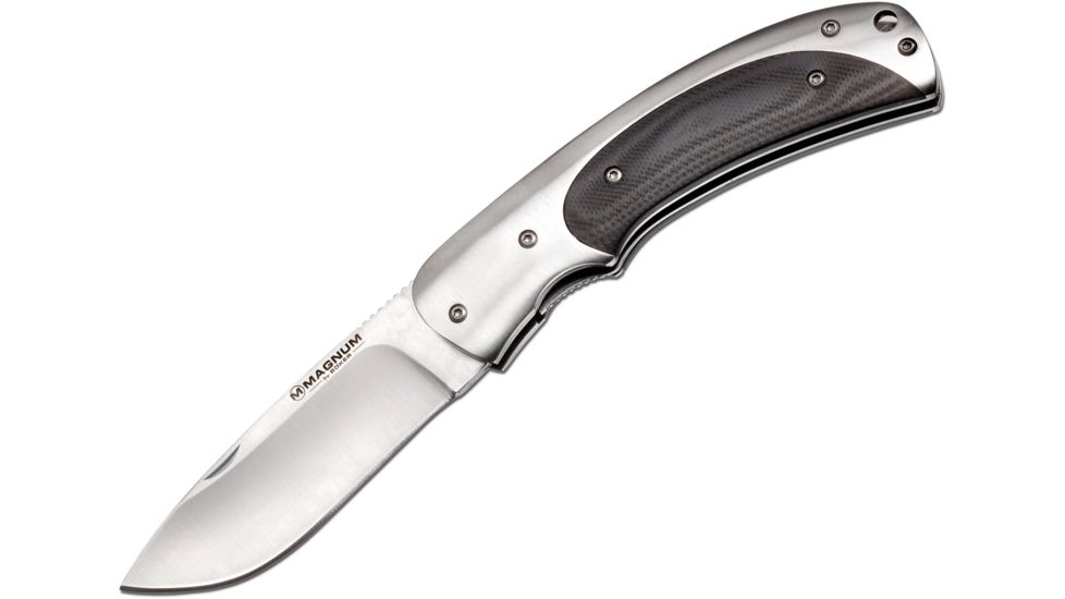 Boker USA Magnum Silver Folding Knife,3.13in 440 Stainless Steel Blade,G10 / Stainless Steel Handle 01MB162