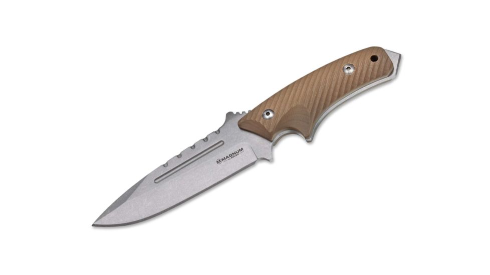 Boker USA Magnum Urban Assistance Fixed Blade Knife,4.60in 440 Steel Blade,Sand-Colored G-10 Grip Scales 02SC998