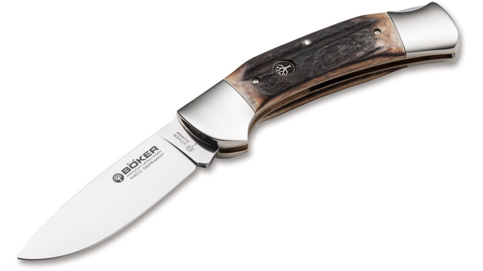 Boker USA Stag Lock Blade W/Sheath Knife, Brown, Small, 114000
