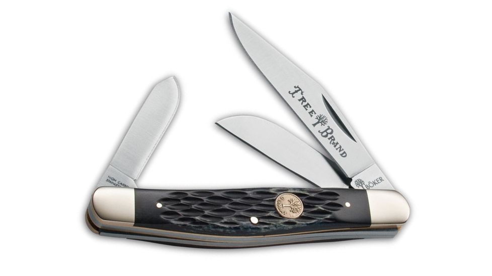 Boker USA Stockman Three Blade Folding Knife, Jigged Black Handle 110725