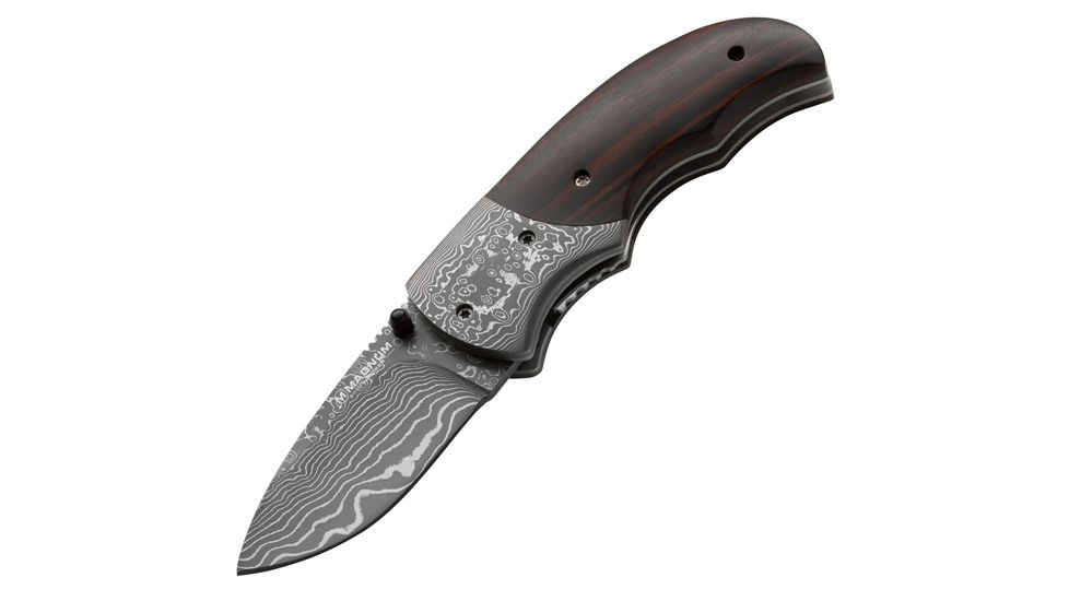 Boker USA Stubby, Ebony Wood Handle, Damascus, Plain B-01MB178DAM